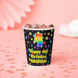 4e verjaardag: Fun Stars Pattern en Rainbow 4 Papieren Bekers