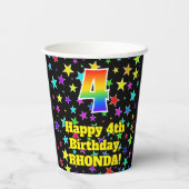 4e verjaardag: Fun Stars Pattern en Rainbow 4 Papieren Bekers (Achterkant)