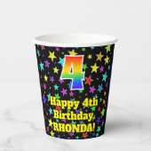 4e verjaardag: Fun Stars Pattern en Rainbow 4 Papieren Bekers (Voorkant)
