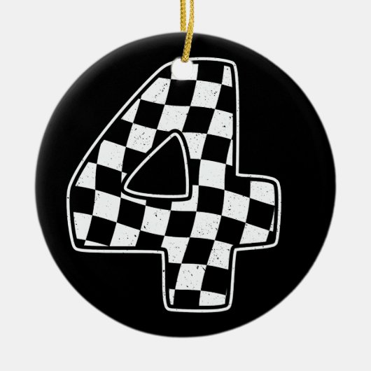 4e verjaardag geruite nummer 4 auto race vlag keramisch ornament (Voorkant)