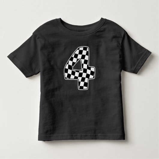 4e verjaardag geruite nummer 4 auto race vlag kinder shirts (Voorkant)