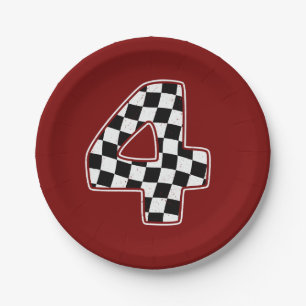 4e verjaardag geruite nummer 4 auto race vlag papieren bordje