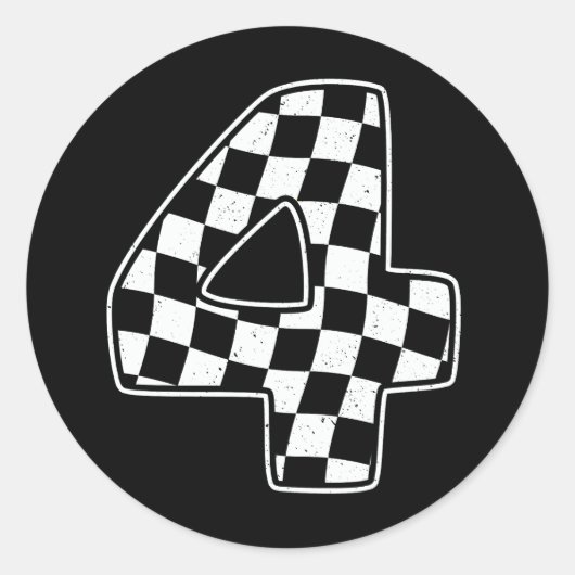 4e verjaardag geruite nummer 4 auto race vlag ronde sticker (Voorkant)
