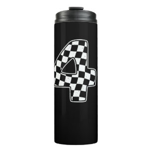 4e verjaardag geruite nummer 4 auto race vlag thermosbeker