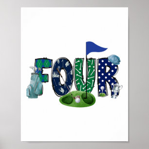 4e Verjaardag Golf Theme Party Golf Girl Boy Birth Poster
