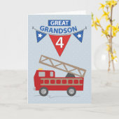 4e verjaardag Grote kleinzoon, brandweerwagen Kaart (Gele Bloem)