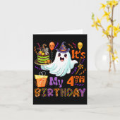 4e verjaardag Halloween Boo Ghost Proud 4 jaar oud Kaart (Gele Bloem)