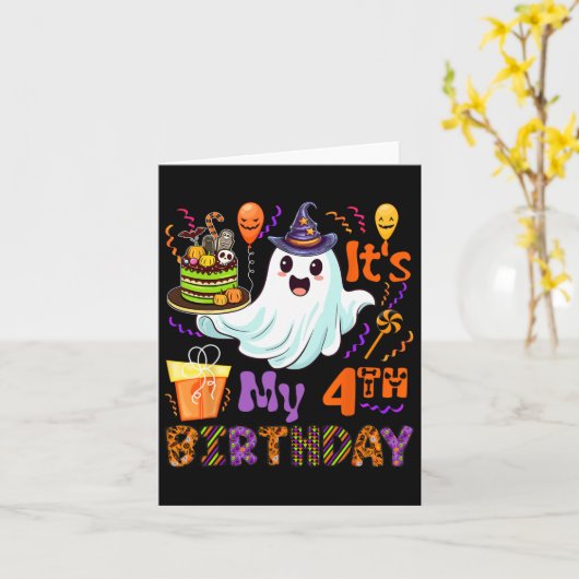 4e verjaardag Halloween Boo Ghost Proud 4 jaar oud Kaart (Gele Bloem)