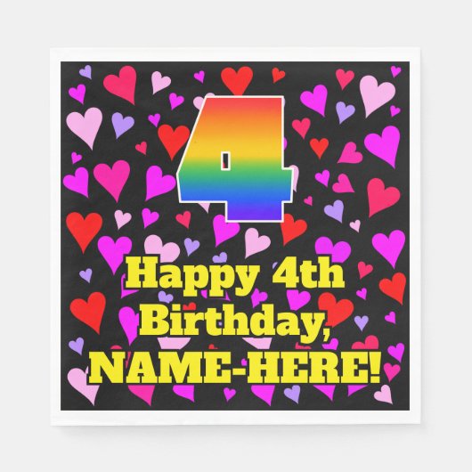 4e verjaardag: Heatpatroon liefhebbend, regenboog Servet (Voorkant)