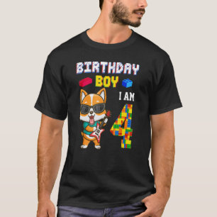 4e verjaardag jongen Corgi hond 4 jaar oud blok bo T-shirt