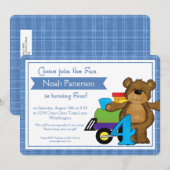 4e Verjaardag Jongen Uitnodigingen Teddy Bear Trai (Voorkant / Achterkant)