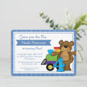 4e Verjaardag Jongen Uitnodigingen Teddy Bear Trai (Staand voorkant)