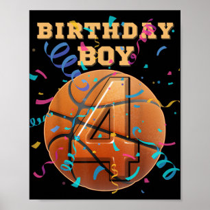 4e Verjaardag Jongen Vier 4 Jaar Oude Basketbal Sp Poster