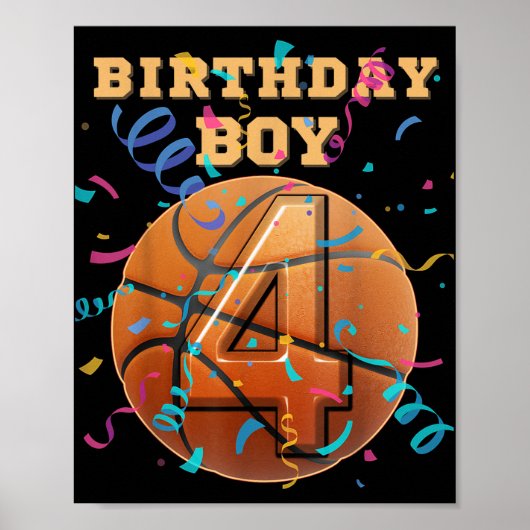 4e Verjaardag Jongen Vier 4 Jaar Oude Basketbal Sp Poster (Voorkant)