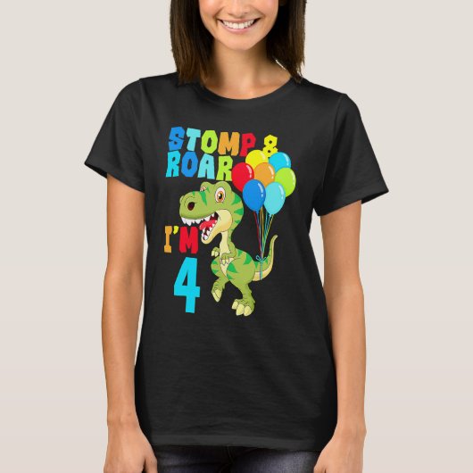 4e Verjaardag Jongens Dinosaurus Stomp & Roar Ik b T-shirt (Voorkant)