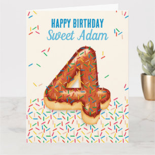 4e Verjaardag Kaart met Chocolate Donut Design