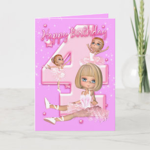 4e verjaardag Kaart met Schattigee ballerina