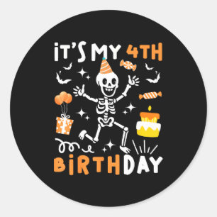 4e verjaardag kinderen grappig skelet 4e verjaarda ronde sticker
