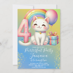 4e Verjaardag Kitten Regenboog Feestje Kaart
