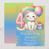 4e Verjaardag Kitten Regenboog Feestje Kaart (Voorkant / Achterkant)