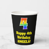 4e verjaardag: Kleurrijk, Leuk, Opwindend, Regenbo Papieren Bekers (Voorkant)