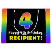 4e verjaardag: kleurrijke regenboog # 4, aangepast groot cadeauzakje (Voorkant)