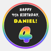 4e verjaardag: kleurrijke regenboog # 4, aangepast ronde sticker (Voorkant)