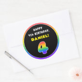 4e verjaardag: kleurrijke regenboog # 4, aangepast ronde sticker (Envelop)