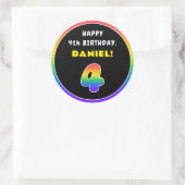 4e verjaardag: kleurrijke regenboog # 4, aangepast ronde sticker (Tas)