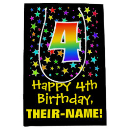 4e verjaardag: Kleurrijke Sterren Patroon & Regenb Medium Cadeauzakje