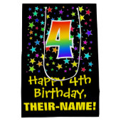 4e verjaardag: Kleurrijke Sterren Patroon & Regenb Medium Cadeauzakje (Achterkant)