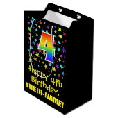 4e verjaardag: Kleurrijke Sterren Patroon & Regenb Medium Cadeauzakje (Achterkant Gekanteld)