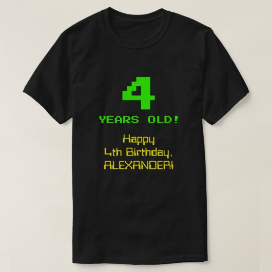 4e verjaardag: Leuk, 8-bit look, Nerdy / Geeky "4" T-shirt (Design voorkant)