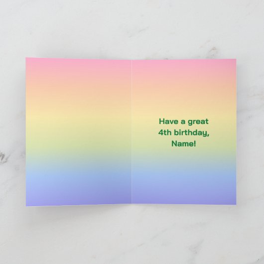 4e verjaardag: Leuke Regenboog #, Aangepaste foto' Kaart (Binnen)