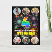 4e verjaardag: Leuke regenboog #, aangepaste naam Kaart (Voorkant)