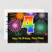 4e verjaardag – Leuke vuurwerkpatroon + Regenboog  Briefkaart (Voorkant / Achterkant)