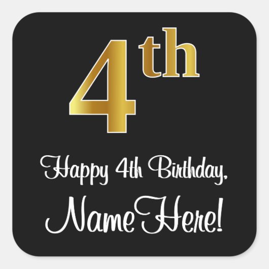 4e verjaardag - Levendige luxe Faux Gold-look # Vierkante Sticker (Voorkant)