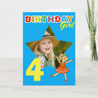 4e verjaardag meisje ballerina foto ontwerp kaart
