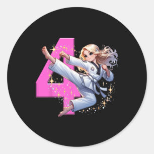 4e Verjaardag Meisje Martial Arts Party Taekwondo Ronde Sticker