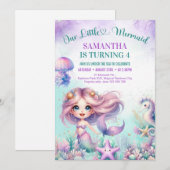 4e verjaardag meisje Waterverf paarse schattige ze Kaart (Voorkant / Achterkant)