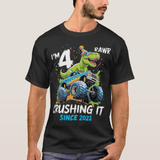 4e verjaardag monstertruck dinosaurus 4 jaar oud t-shirt