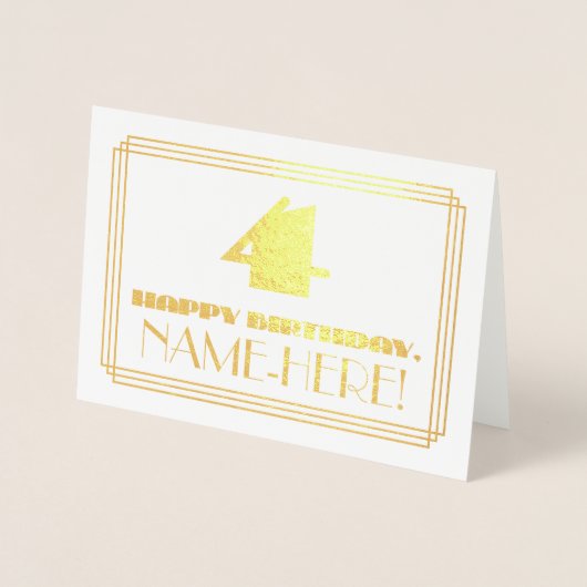 4e verjaardag; naam + artikel deco geïnspireerde l folie kaarten (Voorkant)