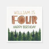 4e verjaardag naam rustieke groene bomen servet (Voorkant)