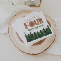 4e verjaardag naam rustieke groene bomen