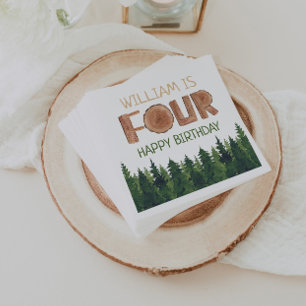 4e verjaardag naam rustieke groene bomen servet