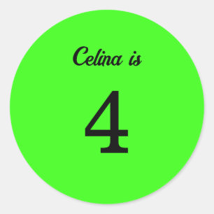 4e verjaardag Neon Green Custom Age Name Color Ronde Sticker