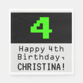 4e verjaardag - Nerdy / Geeky Style "4" & naam Servet (Voorkant)