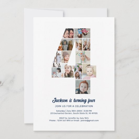 4e verjaardag nummer 4 aangepaste fotocollage kaart (Voorkant)