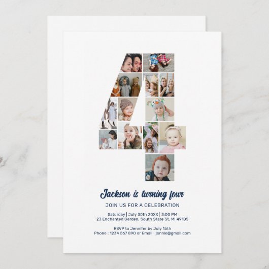 4e verjaardag nummer 4 aangepaste fotocollage kaart (Voorkant / Achterkant)