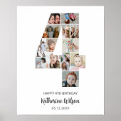 4e Verjaardag Nummer 4 Fotocollage Aangepast Afbee Poster (Voorkant)